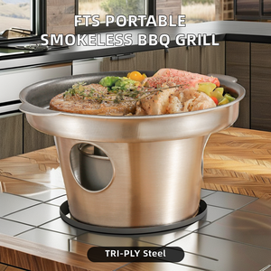 Réchaud à alcool portable en acier inoxydable avec poêle grill antiadhésive sans fumée, mini-cuisinière avec base en bois pour steak, barbecue et <span class=keywords><strong>fondue</strong></span> - Product Image 2