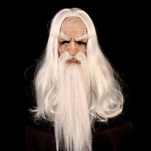 Halloween Máscara de mago de pelo blanco Papá Noel de pelo blanco Barba blanca Abuelo Traje de fiesta de látex Juego de rol Juguete de terror ATERRADOR - Product Image 1