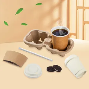 Großhandel Individuelles Logo biologisch abbaubarer Bambusfaser-Pulpa-PLA-Beschichtung Kaffee-Papierbecher aus Karton mit Deckel