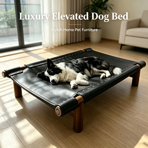 Cama elevada de lujo para perros de razas grandes, de madera con remaches, impermeable, de cuero, resistente, para exteriores, tipo cama de campamento, venta al por mayor - Product Image 1