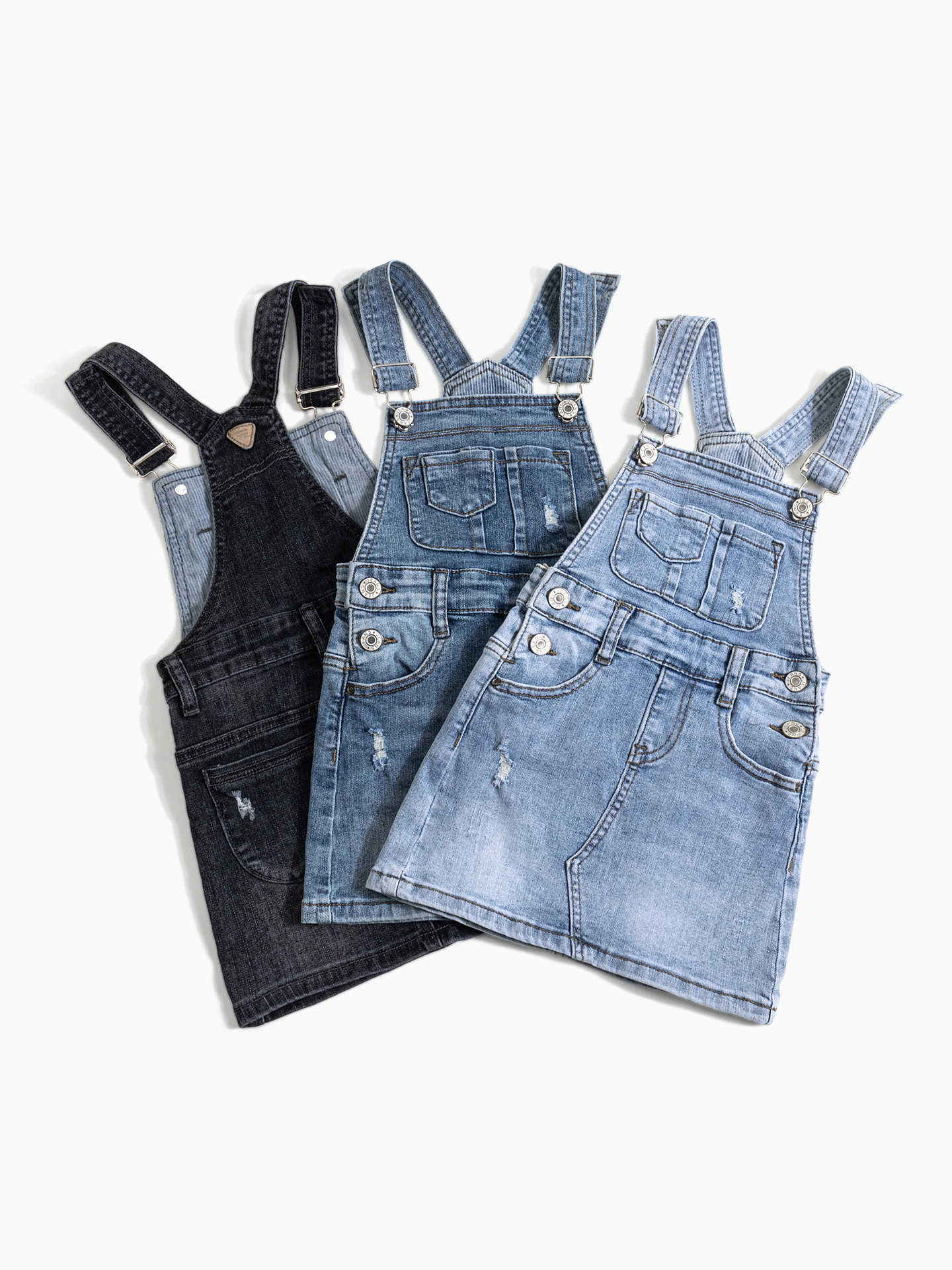 Q30822 Baby Overall Dress - Teens Girls Flap Pocket Roll up