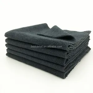 340 GSM 40 X 40 Cm Car Accessories Edgeless Black Auto Detailing Car Wash Terry Microfiber Towel For Buffing Cleaning Cloth