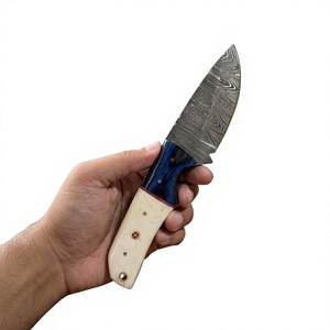 Couteau de chasse et de camping à lame fixe en acier Damas, avec manche en bois et os, personnalisable - Product Image 1
