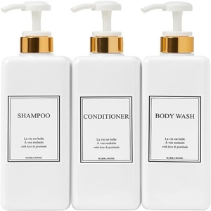 300ml Customizable Square PET <b>Plastic</b> Bottles Gold Plated Press Pump Cap for Face Cream Facial Cleanser Lotion Shampoo Shower - Product Image 1