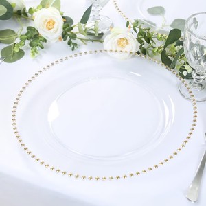 Assiettes de présentation de luxe en plastique blanc avec bord doré, 13 pouces, transparentes et perlées, réutilisables, pour mariages (vente en gros) - Product Image 5