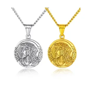 Custom cool design Christian Jewelry 316 stainless steel silver gold plated jesus head pendants necklaces