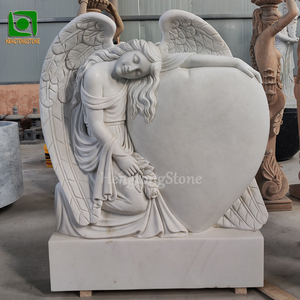 Pierre tombale en marbre blanc sculptée à la main avec un ange, utilisée dans les cimetières - Product Image 2