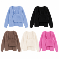 Pull-over décontracté pour femme, nouvelle collection automne-hiver, design court, pull à manches longues, gilet en tricot, cardigan sexy, ensemble deux pièces slim