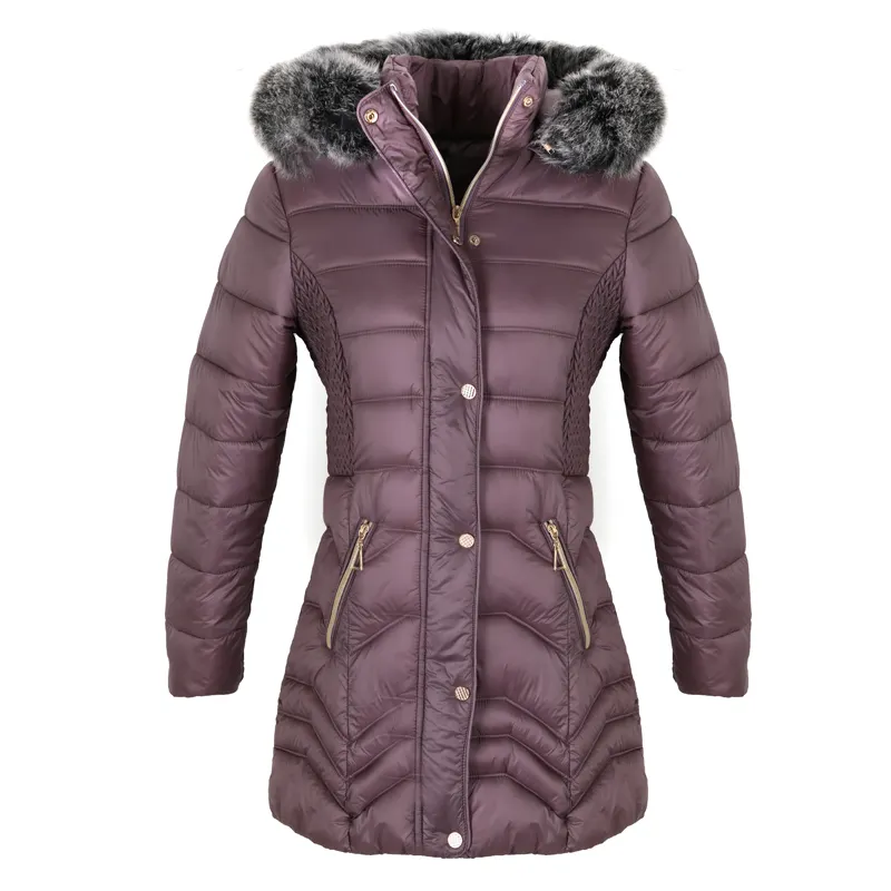 Slim Faux Fur Hooded Purple Puffer Custom Winter Jacket Puffer Coat