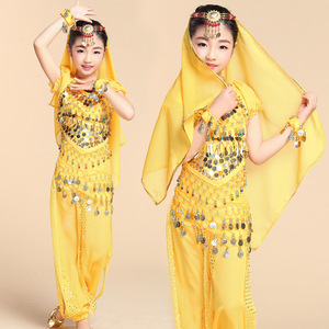 Jh184 baile indio Bollywood nuevo traje de actuación para niños 6PCS Jasmine Princess pantalones de pierna ancha traje de danza del vientre femenino - Product Image 4