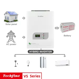 Techfine inversor de energia solar híbrido, monofásico, inversor de energia solar 1kva 2kva 3kva 5kva 3kw 24v para sistemas solares