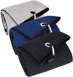Wholesale Waffle Microfiber Golf Towel Personalized logo Quick Dry Sports Towel With Clip and Beach Towel