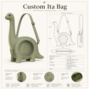 Bolso <span class=keywords><strong>de</strong></span> hombro con forma <span class=keywords><strong>de</strong></span> Brachiosaurus, estilo Ita Bag, diseño <span class=keywords><strong>de</strong></span> dinosaurio Kawaii con cuello largo, ventana transparente y cremallera Fern - Product Image 1