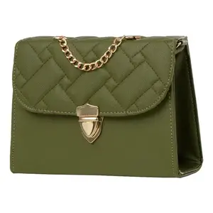 Bolso Bandolera Vintage para Mujer Fana Kaori, en Cuero PU Color Oliva, con Cierre de Cremallera y Cadena Simple, Patrón de Rejilla de Diamantes, para Uso Diario - Product Image 3