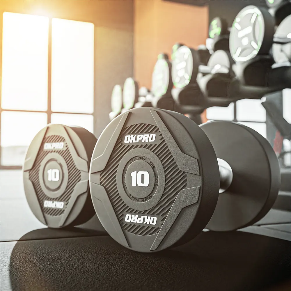 OKPRO New Design High Quality Wholesale Fitness Equipment Urethane Pu Dumbbells Round Gym Dumbbell