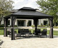 Pergola bioclimatique de luxe moderne en aluminium à toit rigide à double niveau avec rideaux pour patio et jardin