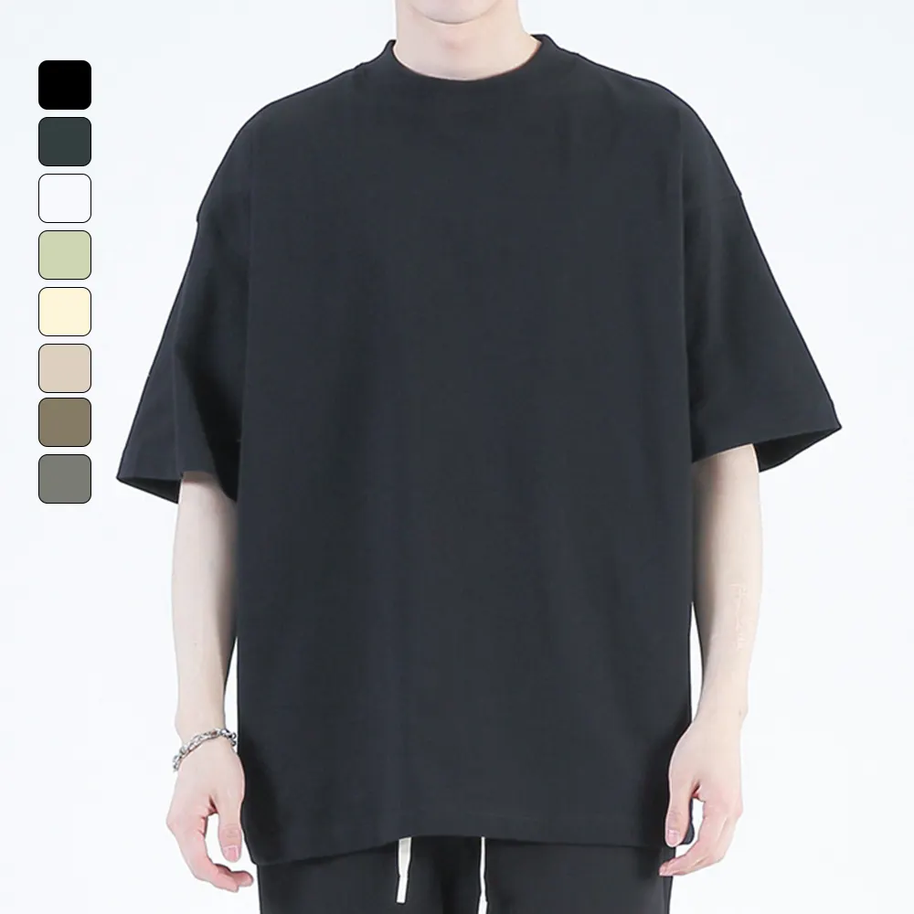 Wholesale 250 Gsm 100% Cotton O-Neck Street Wear Tshirt Oversized Drop Shoulder Thick Collar T Shirt