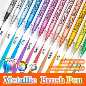 Marqueur double pointe <span class=keywords><strong>Guangna</strong></span> aux couleurs métalliques, pointe pinceau et pointe fine, 12 couleurs, effaçable à sec et à l'eau, 1,5 mm, capacité 3 ml, logo personnalisé - Product Image 2