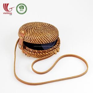 Nueva Bolsa redonda de ratán Natural con tela en el interior según lo solicitado, venta al por mayor - Product Image 3