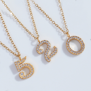 Ciondolo con collana con numero di zirconi in acciaio inossidabile, - Product Image 2