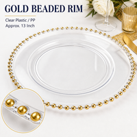 Assiettes de présentation jetables en plastique de 13 pouces, rondes, dorées perlées, pour la décoration de tables de mariage et d'événements (vente en gros)