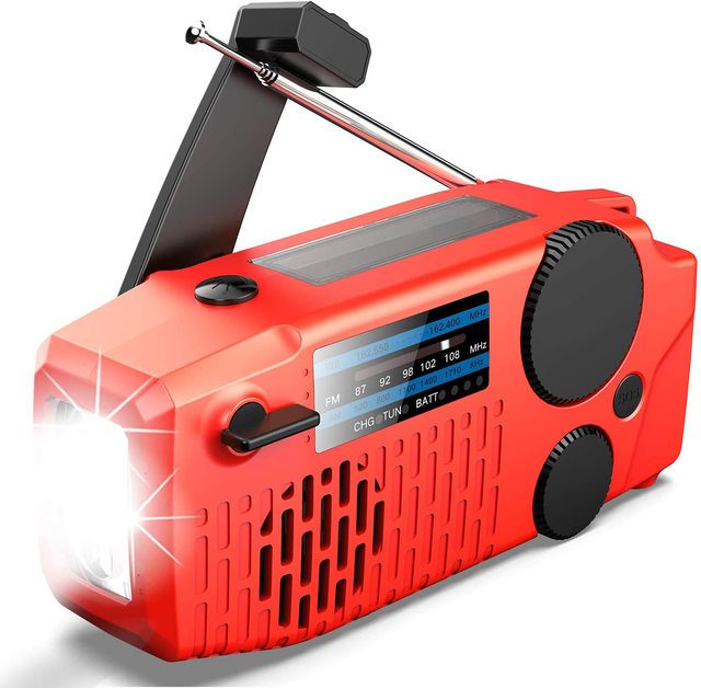 Portable SOS Solar Radio Emergency Power Bank with Hand Crank Powered AM FM NOAA Weather Flashlight Radio