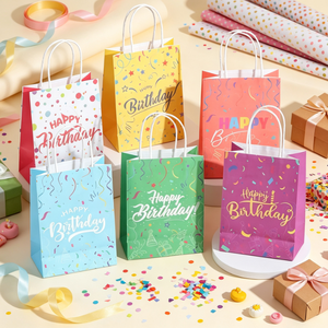 Sacs cadeaux colorés avec poignée, motif confettis, sacs en kraft pour fête d'anniversaire, emballage de bonbons et de cadeaux - Product Image 5