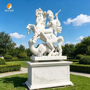 Statue de Saint George en marbre blanc grandeur nature, sculptée à la main, style religieux, pour l'extérieur, église, parc - Product Image 1