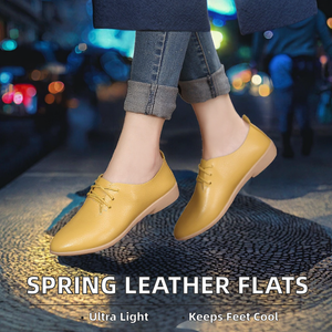 Zapatos Planos Ligeros de Mujer Estilo Coreano Primavera 2026, Transpirables, para Enfermeras y Mamás, Zapatillas Casuales Blancas de Piel Vacuna con Cordones - Product Image 2