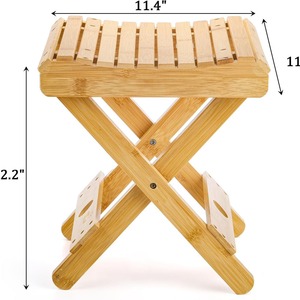 Hc Bamboo <b>Folding</b> <b>Step</b> <b>Stool</b> 11.4 X 11 X 12.2 Inch Natural Wood Color Portable Outdoor Shower Spa Chair - Product Image 2