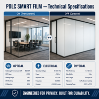 Film intelligent PDLC personnalisé en gros pour usine, verre intelligent stratifié contrôlé par WIFI, verre PDLC commutable pour cloison, télécommande