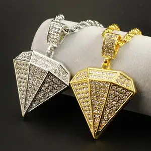 Collar de Hip Hop de estilo caliente de circón de alta calidad, collar con colgante de diamante de pirámide trigonal