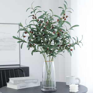 Ramas de Olivo Artificiales con Frutos, Flores de Seda Plástica de 30cm-100cm, Decoración para el Hogar, Arreglos Florales de Interior, Accesorios para Bodas - Product Image 1
