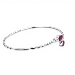 Dainty Ruby <b>Bangle</b> <b>Bracelet</b> 925 Sterling <b>Silver</b> Two Stone Pink Ruby Minimalist <b>Bangle</b> Wedding Party Jewelry Gift - Product Image 3