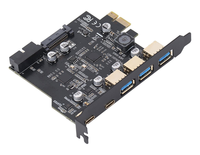 بطاقة توسعة PCI-E x1 إلى USB 3.2 Gen 1 Type-A Type-C بسرعة 5 جيجابت في الثانية، محول PCIe إلى USB 3.0 Type C Type A مع موصل داخلي 19-سن.