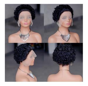 Parrucca Lace Front 100% Capelli Umani Remy Brasiliani Ricci Corti <span class=keywords><strong>Afro</strong></span> <span class=keywords><strong>Mix</strong></span> Colorati Senza Colla Doppia Tessitura Nera - Product Image 6