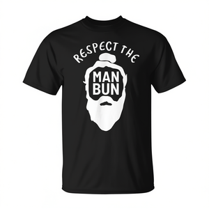 T-shirt Respect The Man Bun noir pour hommes, décontracté, à manches courtes, col rond, impression sérigraphique - Product Image 2