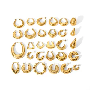 Brincos de aço inoxidável banhados a ouro para mulheres, brincos de argola em forma de U de coração geométrico plano de luxo