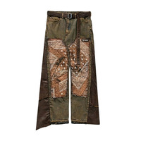 Jean large pour homme avec broderies et patchs, coupe ample personnalisée, en denim extensible/coton de haute qualité, style vintage à boutons