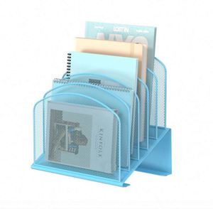Metal Mesh Inclined Desk <b>File</b> <b>Organizer</b> 5-Section Vertical <b>File</b> Folder Holder Stand Metal Rack <b>File</b> Sorter Desk <b>Organizer</b> - Product Image 1