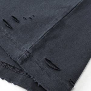 Col haut rétro lavé t-shirt Homme coton blanc en gros en détresse t-shirt court - Product Image 4