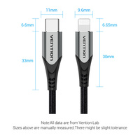 Câble USB Vention USB 2.0 C vers L 3A, câble USB de charge rapide, type PVC