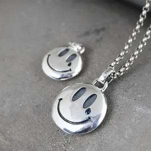 wholesale real S925 silver retro hip hop rock large and small smiley face skull jewelry pendant for men and women