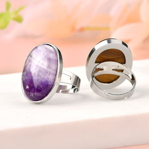 Серебряное регулируемое кольцо с кристаллами высокого качества кольцо из натурального камня овальной формы - Product Image 4