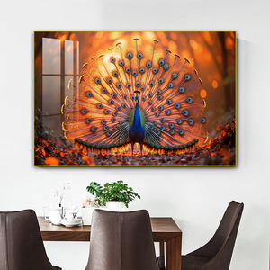 Stampa HD su misura <span class=keywords><strong>immagini</strong></span> animali pavone per la decorazione della casa ristorante soggiorno pareti arte cristallo porcellana pittura LED - Product Image 3