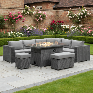 New Arrival Popular Design European Garden Patio Style Rising <strong>Corner</strong> Dining Outdoor <strong>Rattan</strong> Furniture Set With Firepit Table - Product Image 5