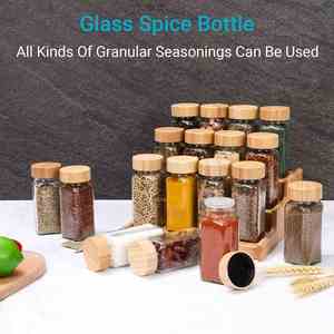 Kitchen Home Refillable Spice Jar Bottle Storage Wholesales Borosilicate Seasoning Herb Containers Set With Bamboo Lid for Spice - Product Image 4