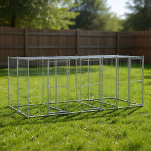 Cage pour chien en acier galvanisé argenté, 130,1 pieds carrés, cage extérieure pour animaux de compagnie, verrouillable, pour grandes races - Product Image 2