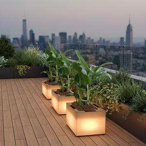 Maceta Inteligente Solar con LED RGB y Control Remoto, Macetero Grande Impermeable <span class=keywords><strong>de</strong></span> PE <span class=keywords><strong>para</strong></span> Jardín Exterior, Alcance <span class=keywords><strong>de</strong></span> 15m - Product Image 1