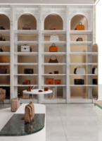Design d'intérieur de magasin de chaussures et de sacs pour femmes Sundo, présentoir personnalisé pour chaussures et sacs de boutique